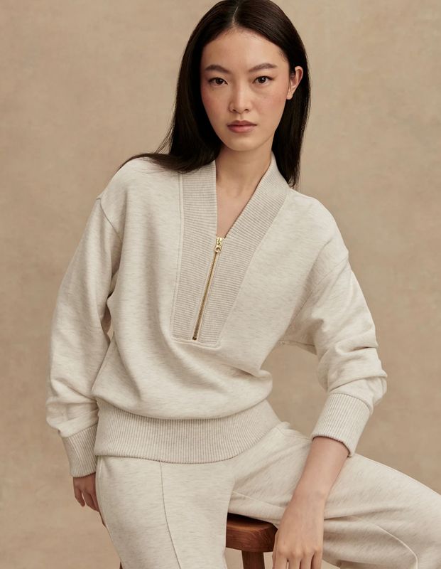 Sally Half Zip- Ivory Marl