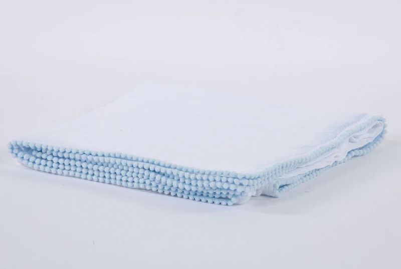 Swaddle Blanket-Pom Edge White/Blue