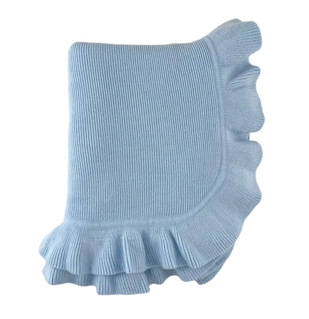 Cashmere Like Ruffle Blanket-Blue
