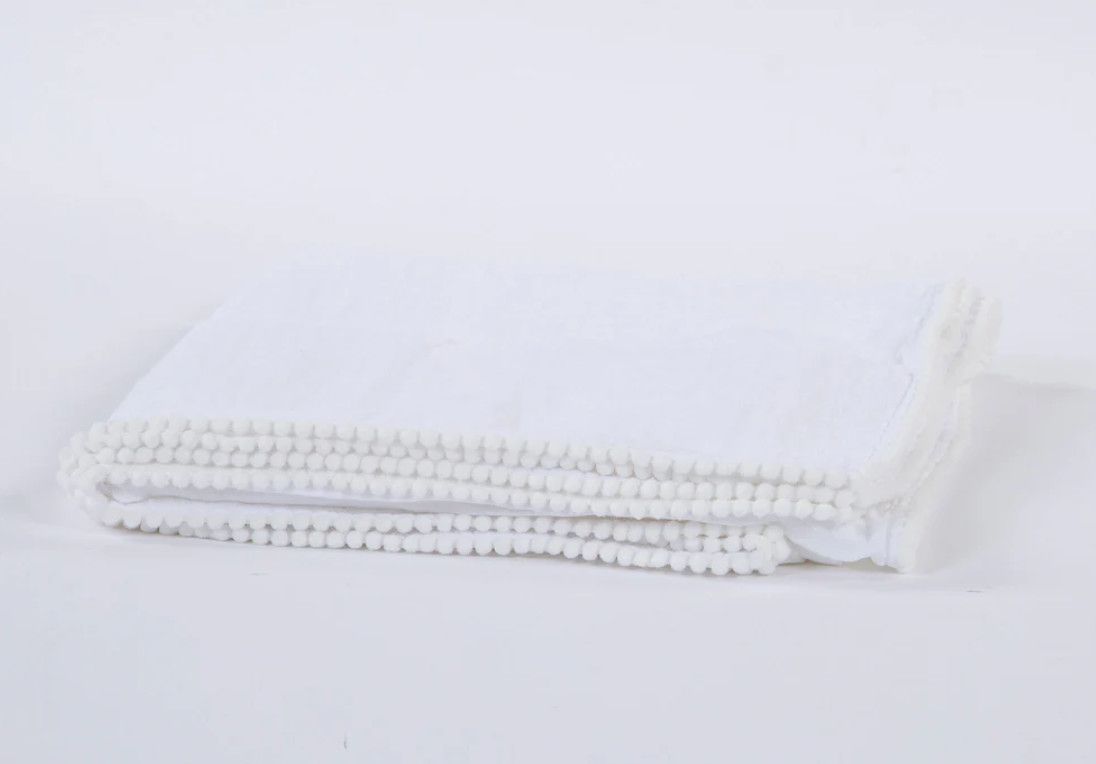 Swaddle Blanket-Pom Edge White/White