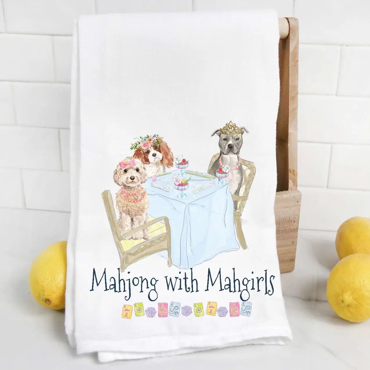 Dog Mahjong with Mahgirls Tea Towels