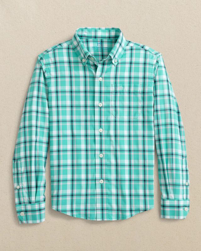Boys River Ridge Plaid Sport Button Down- Turtle Green