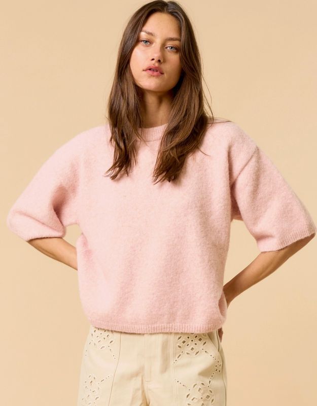 Short Sleeve Sweater Top-Mauve