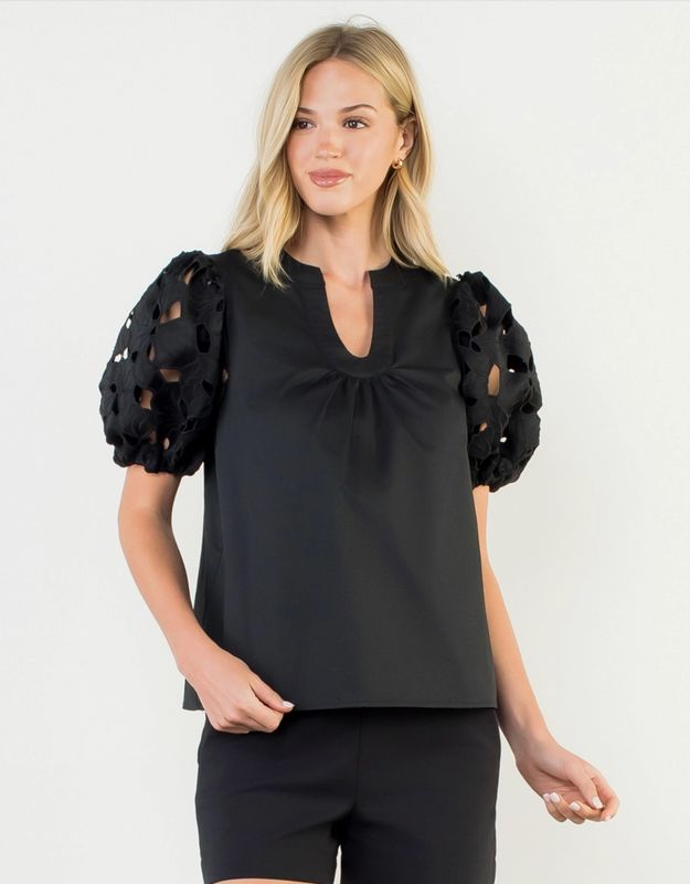 Eyelet Detail Puff Sleeve 
