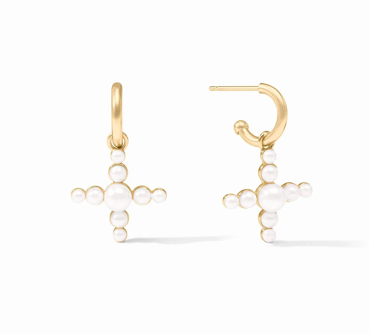 Gumdrop Cross Hoop &amp; Charm Earring Pearl