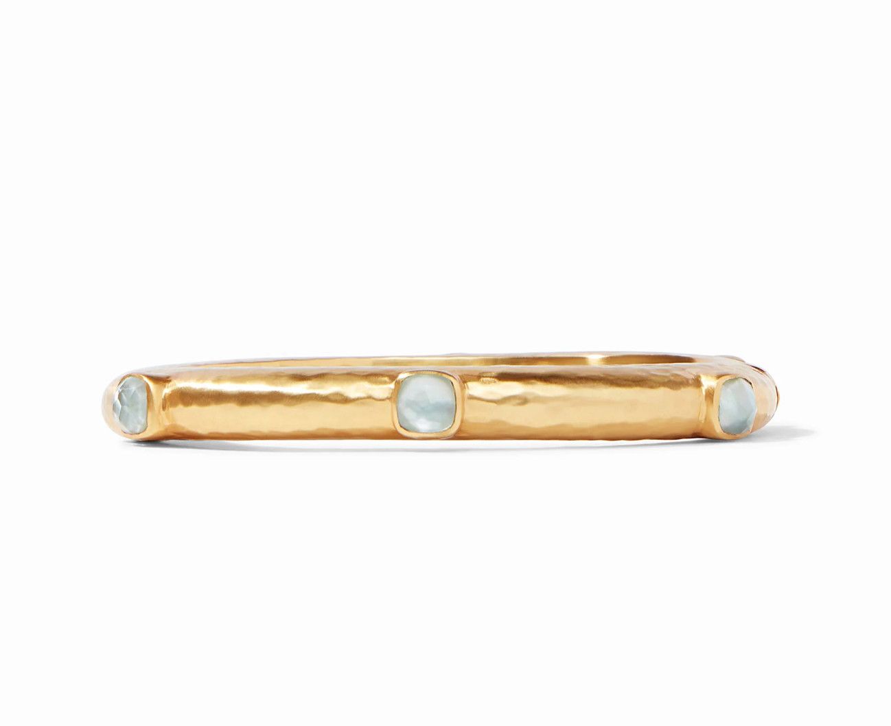 Catalina Hinge Bangle - Gold - Iridescent Aquamarine Blue