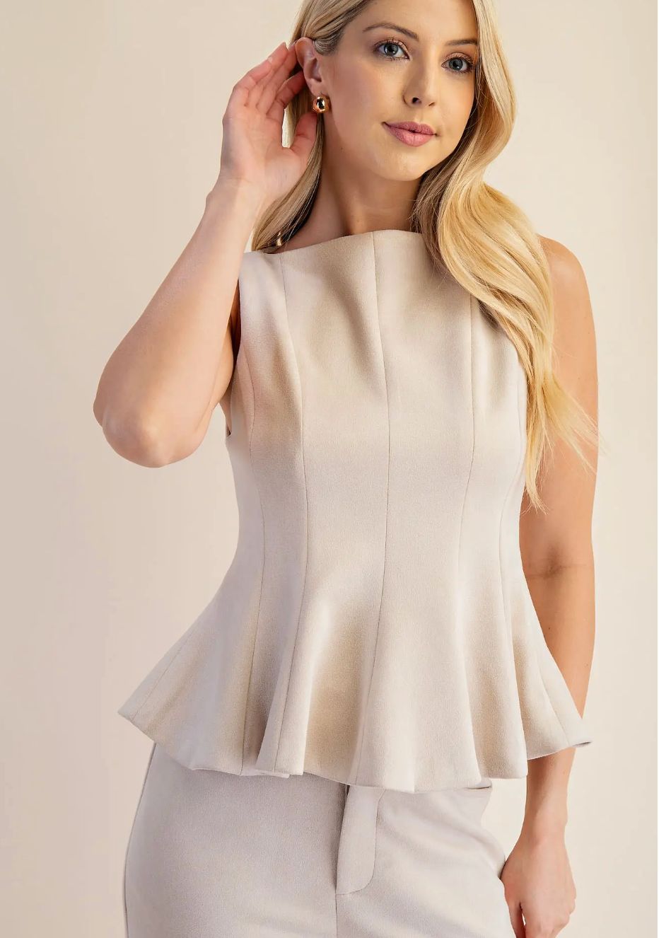 Suede Peplum Cream Top