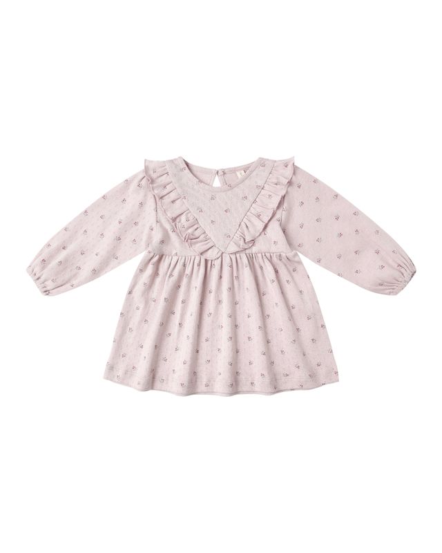 Long Sleeve Ruffle V Dress- Lilac Ditsy