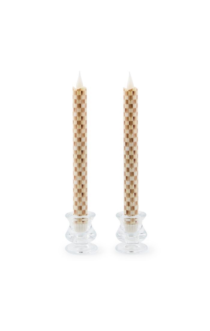 Mocha Check Flameless Dinner Candles (2pc)