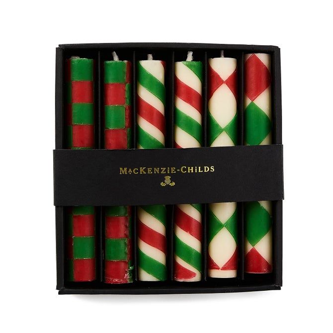 Mini Red &amp; Green Dinner Candles, Set of 6