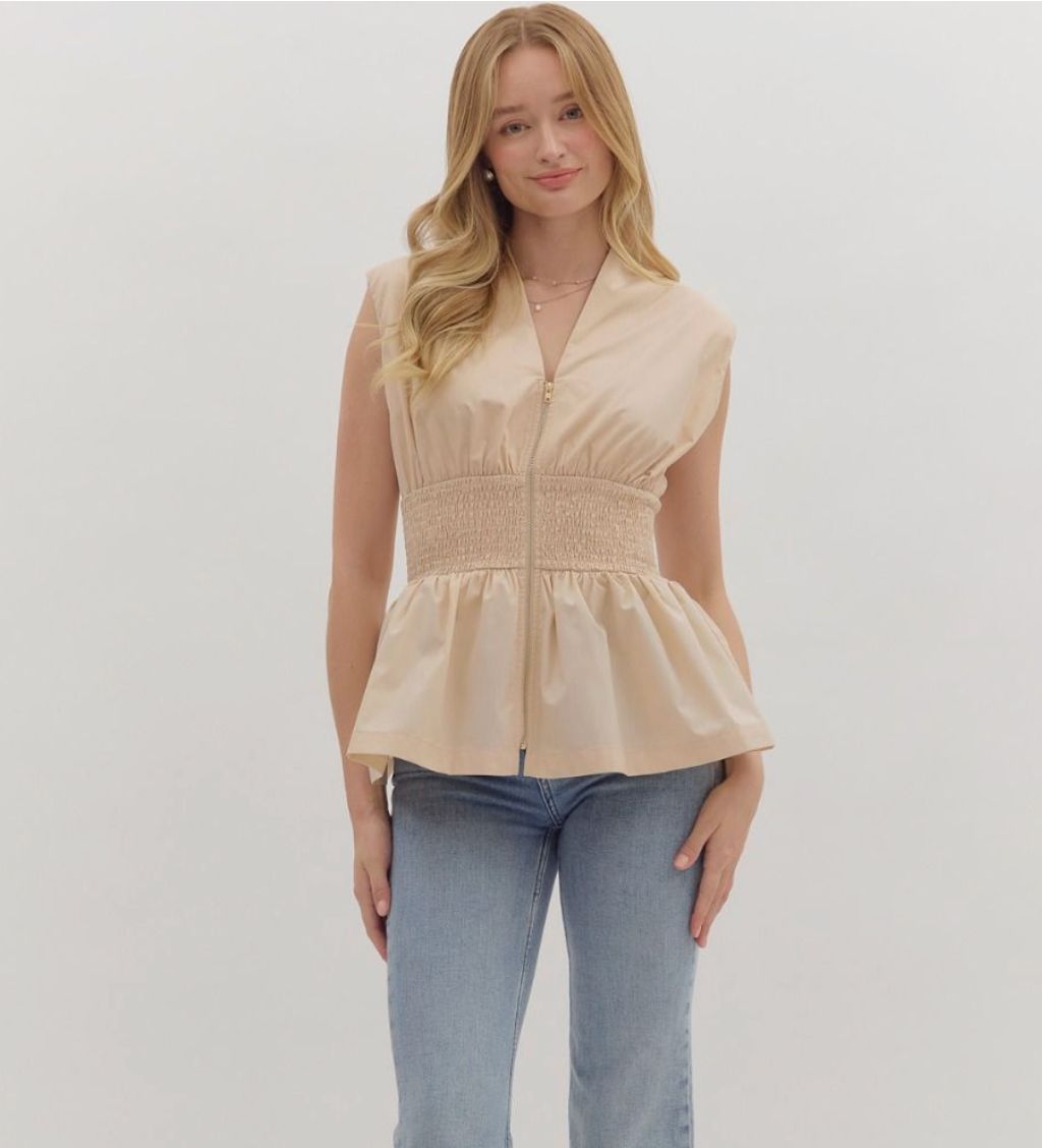 Ecru Zip Front Blouse 