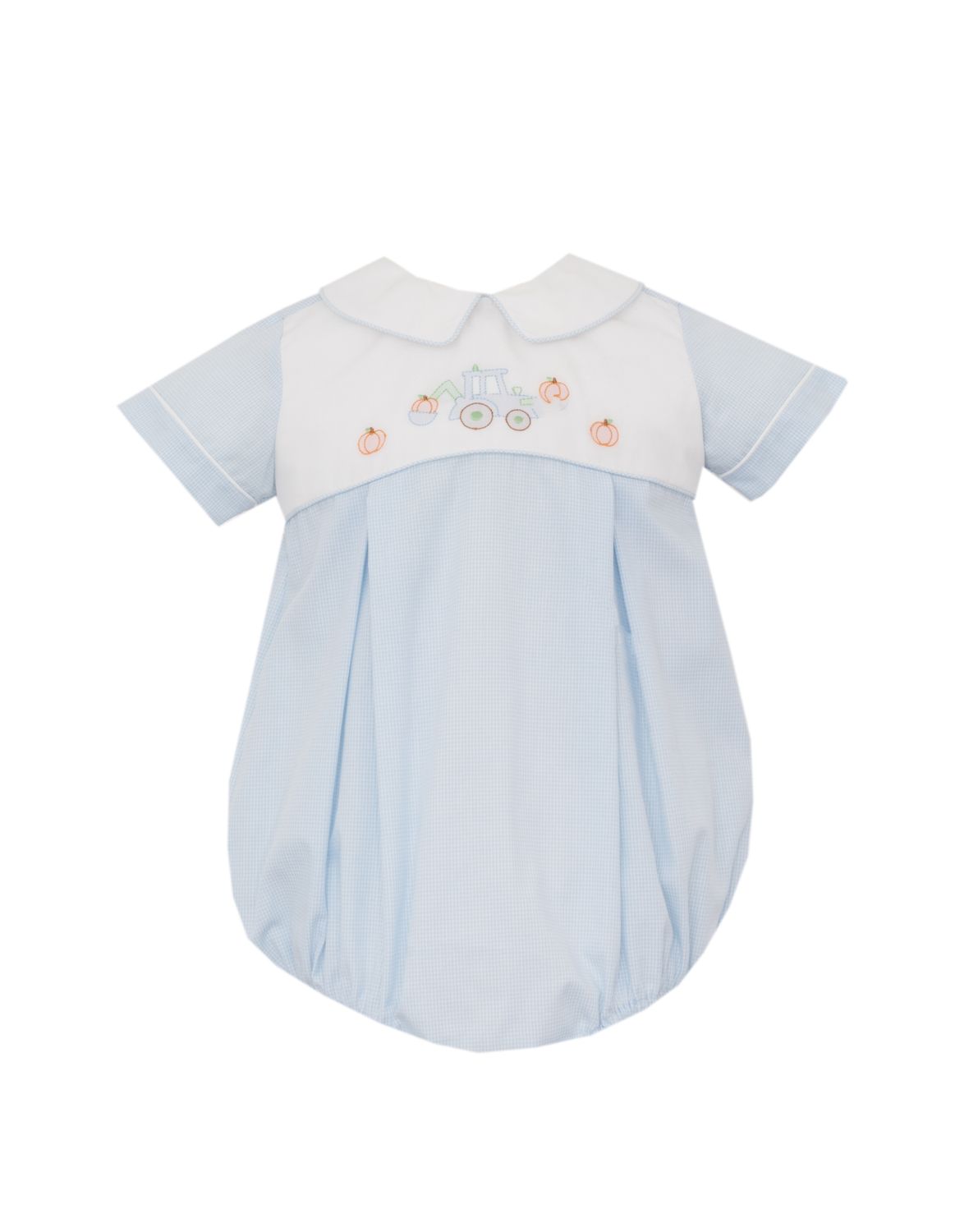 Pumpkin Light Blue Gingham Boy&#39;s Short Bubble