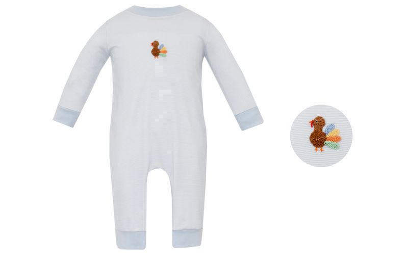 Blue Stripe Knit Boy&#39;s Turkey Long Romper