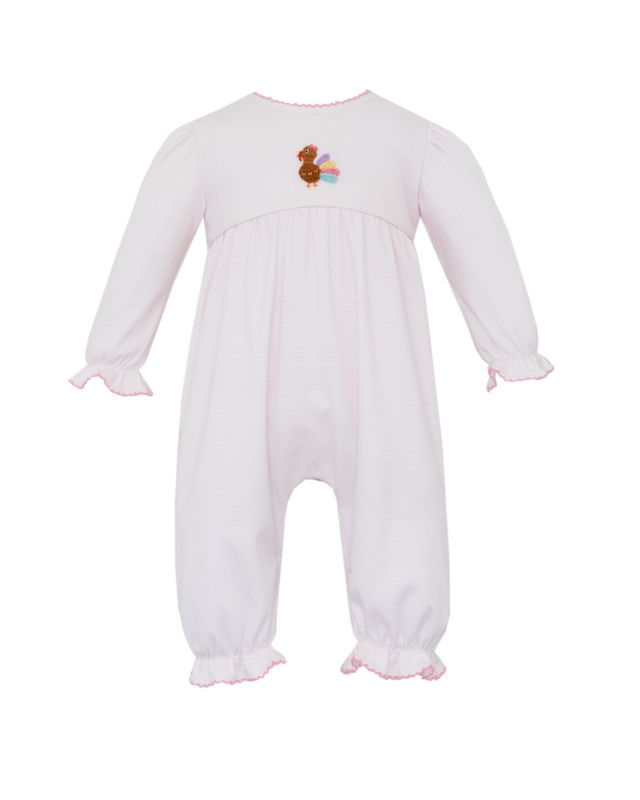 Pink Stripe Knit Girl&#39;s Turkey Long Romper