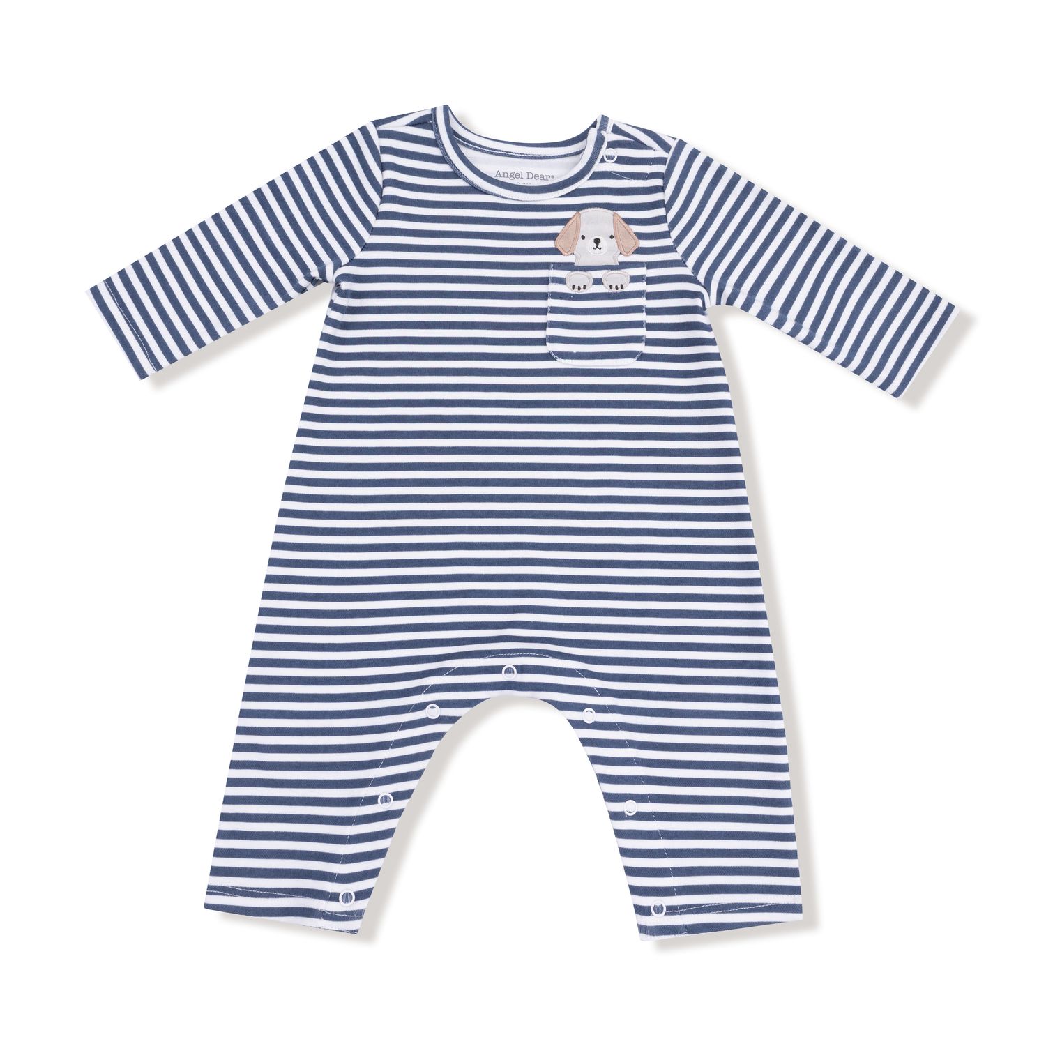 Stripe Snap Shoulder Romper w/ Dog Pocket