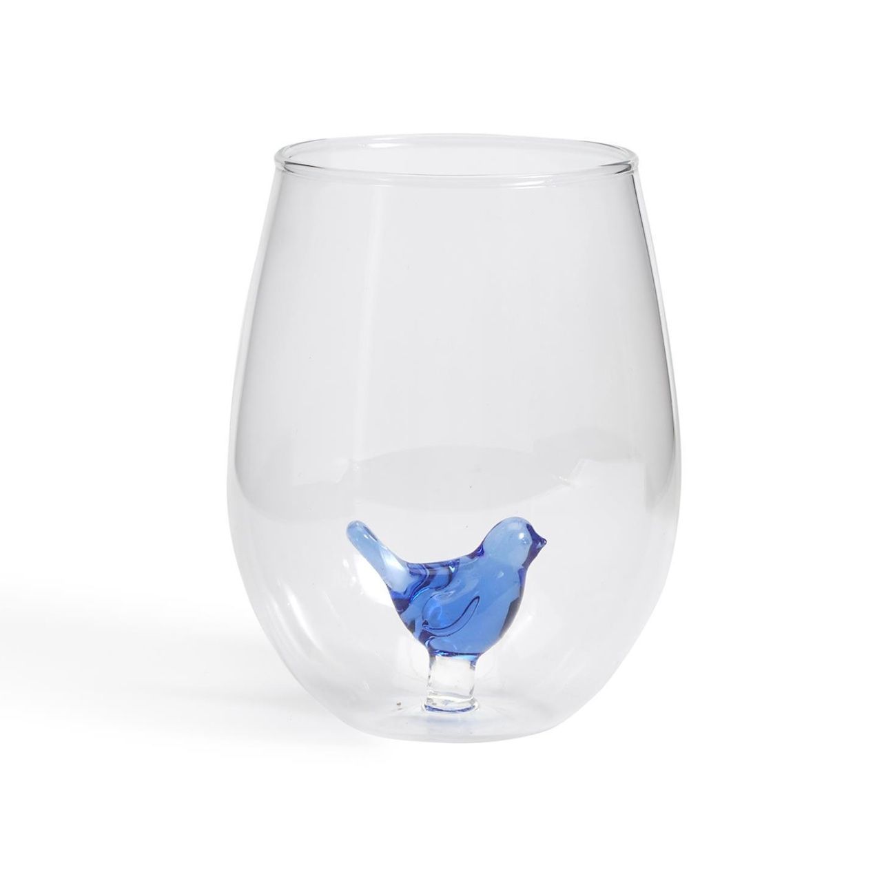 Blue Bird Stemless Wine Glass