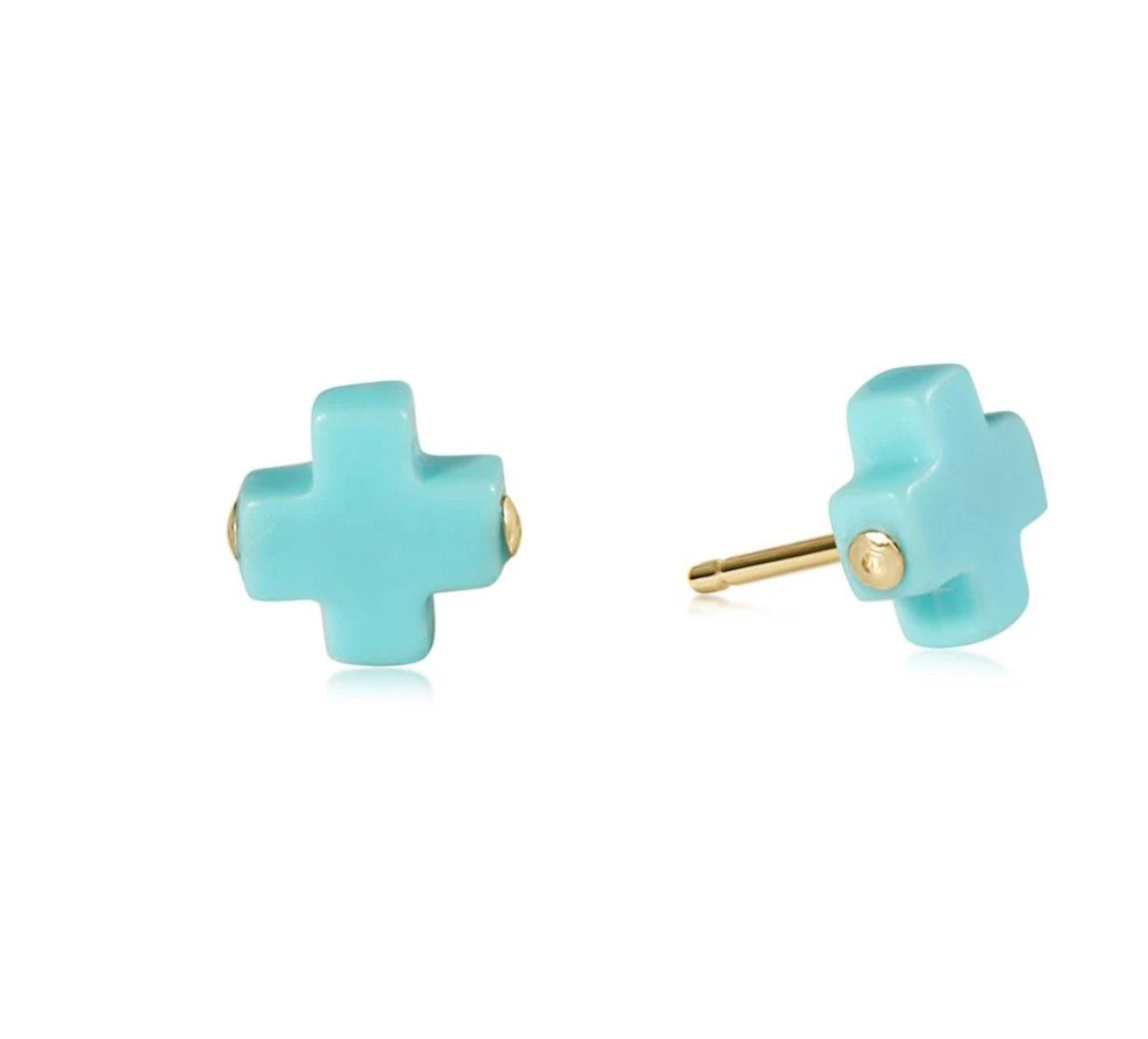 Signature Cross Small Stud- Turquoise