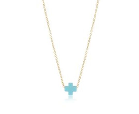 E Girl Necklace Gold Signature Cross- Turqouise