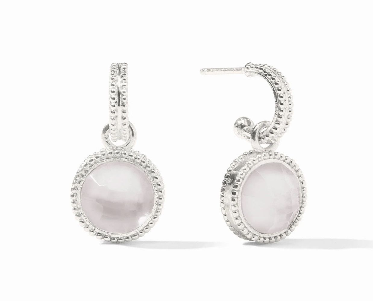 Fleur de Lis Hoop and Charm Earring Silver Iridescent Clear Crystal