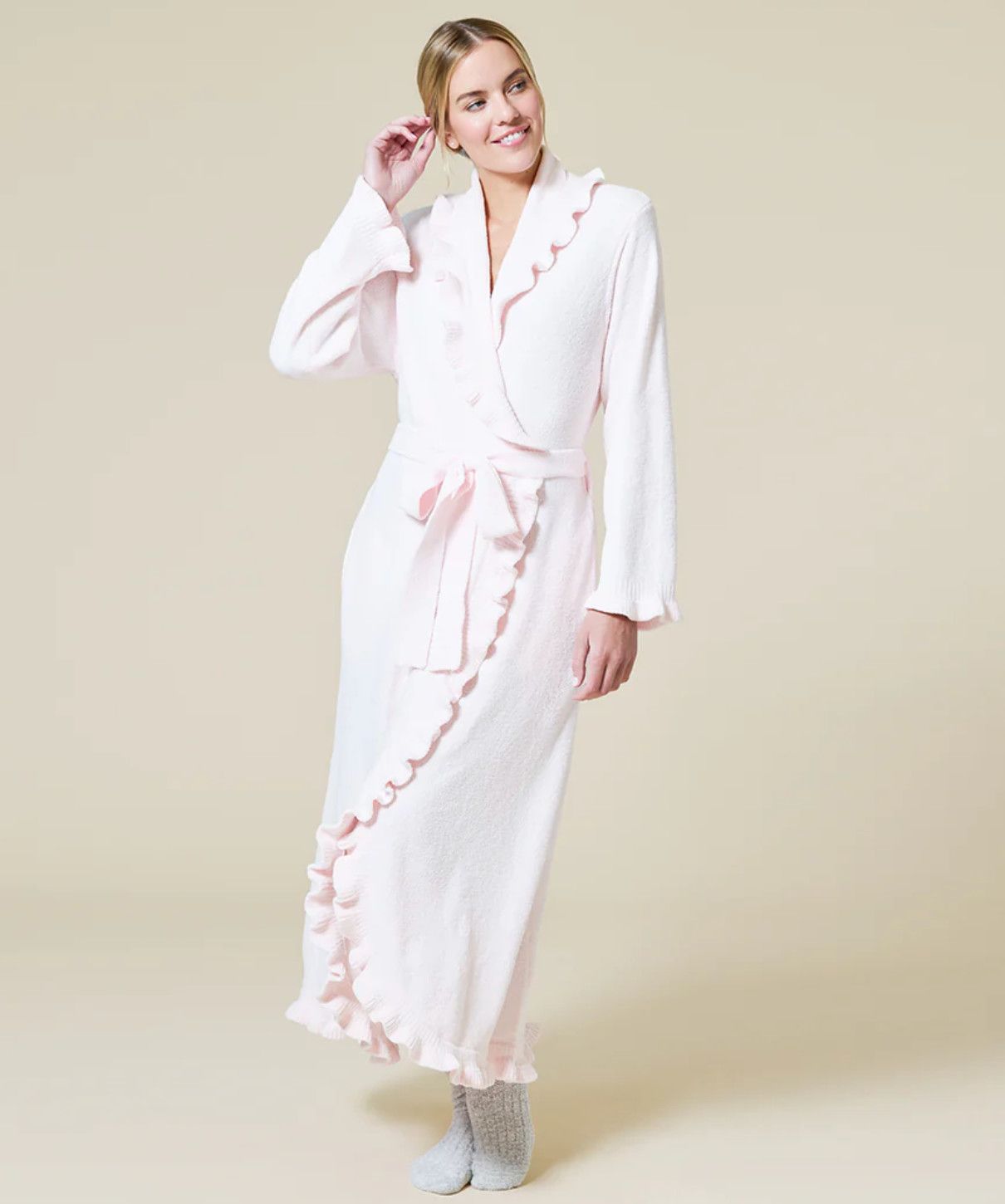 Ruffle Chenille Robe Light Pink