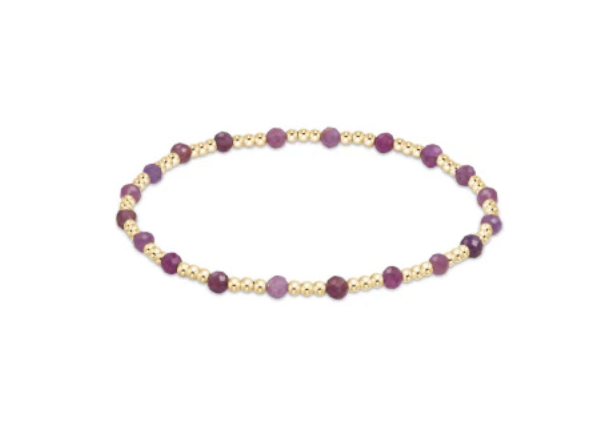 Gold Sincerity Pattern 3mm Bead Bracelet- Ruby