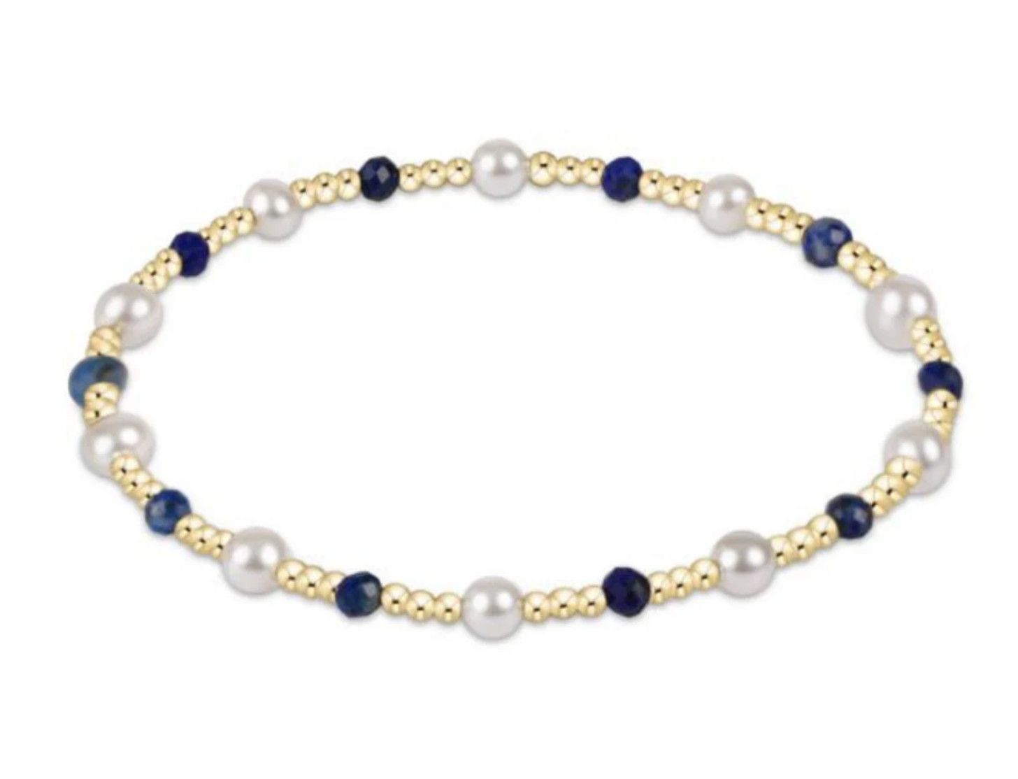 Pearl Sincerity Pattern 4mm Bead Bracelet- Lapis