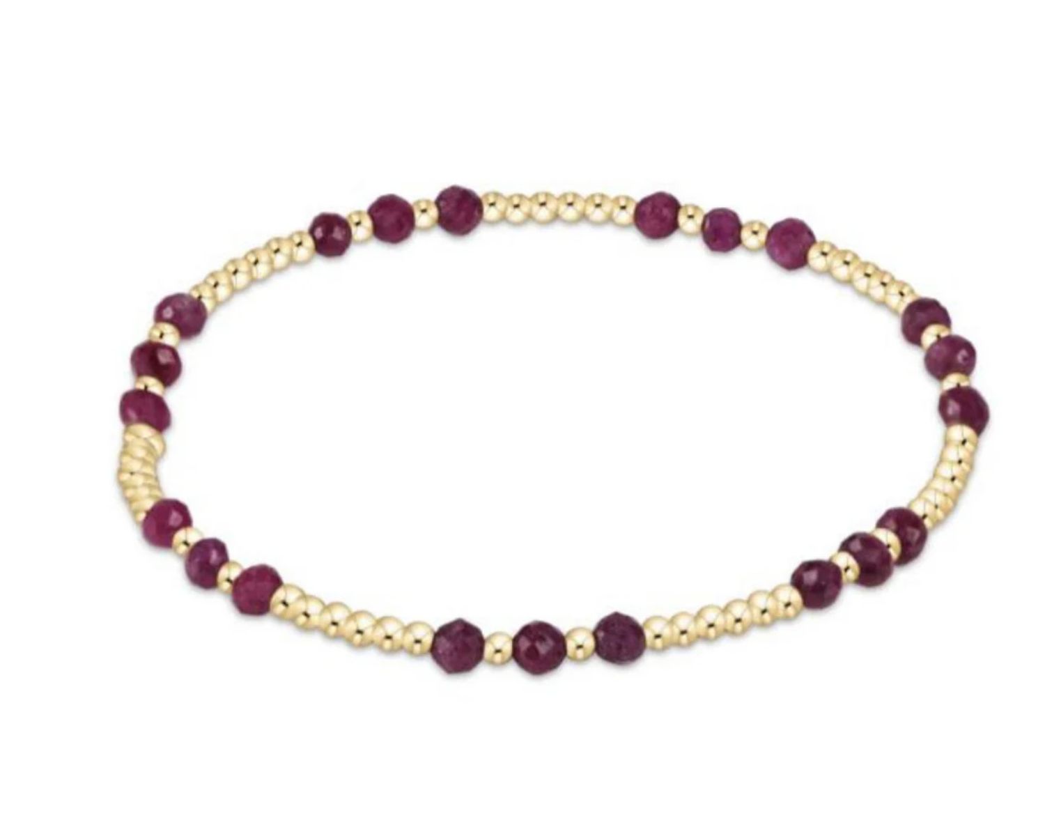 Gemstone Gold Joy Pattern 3mm Bead Bracelet- Ruby