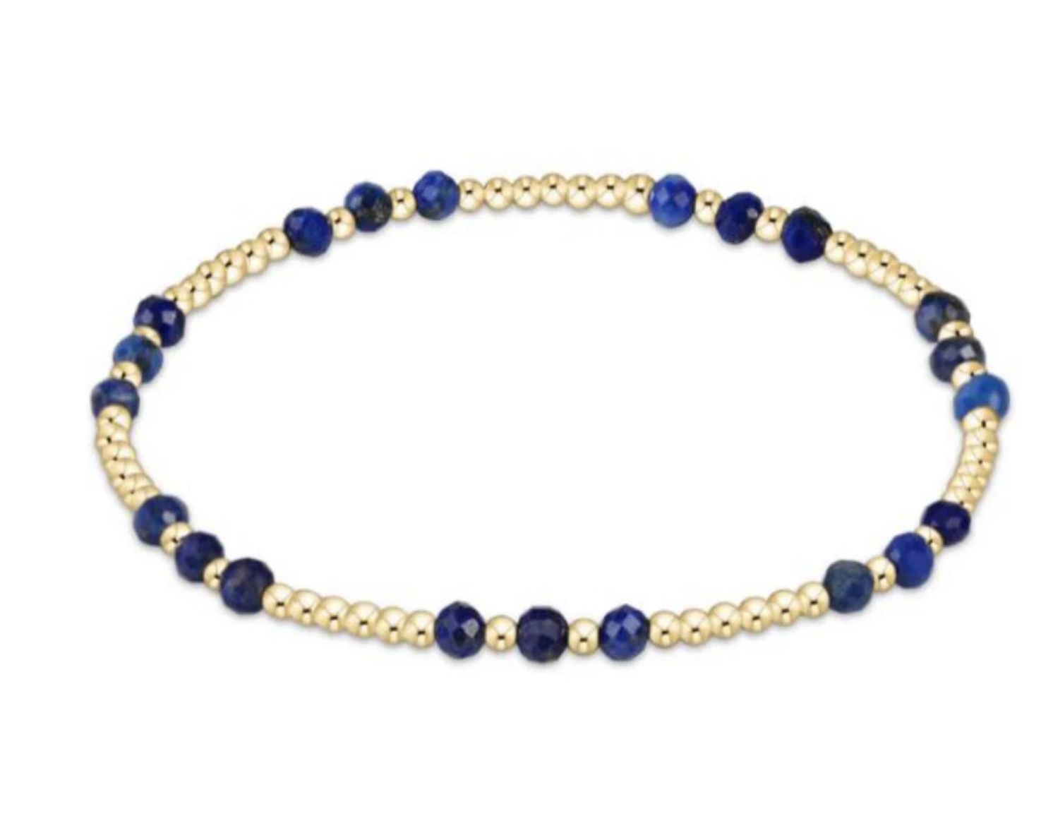 Gemstone Gold Joy Pattern 3mm Bead Bracelet- Lapis