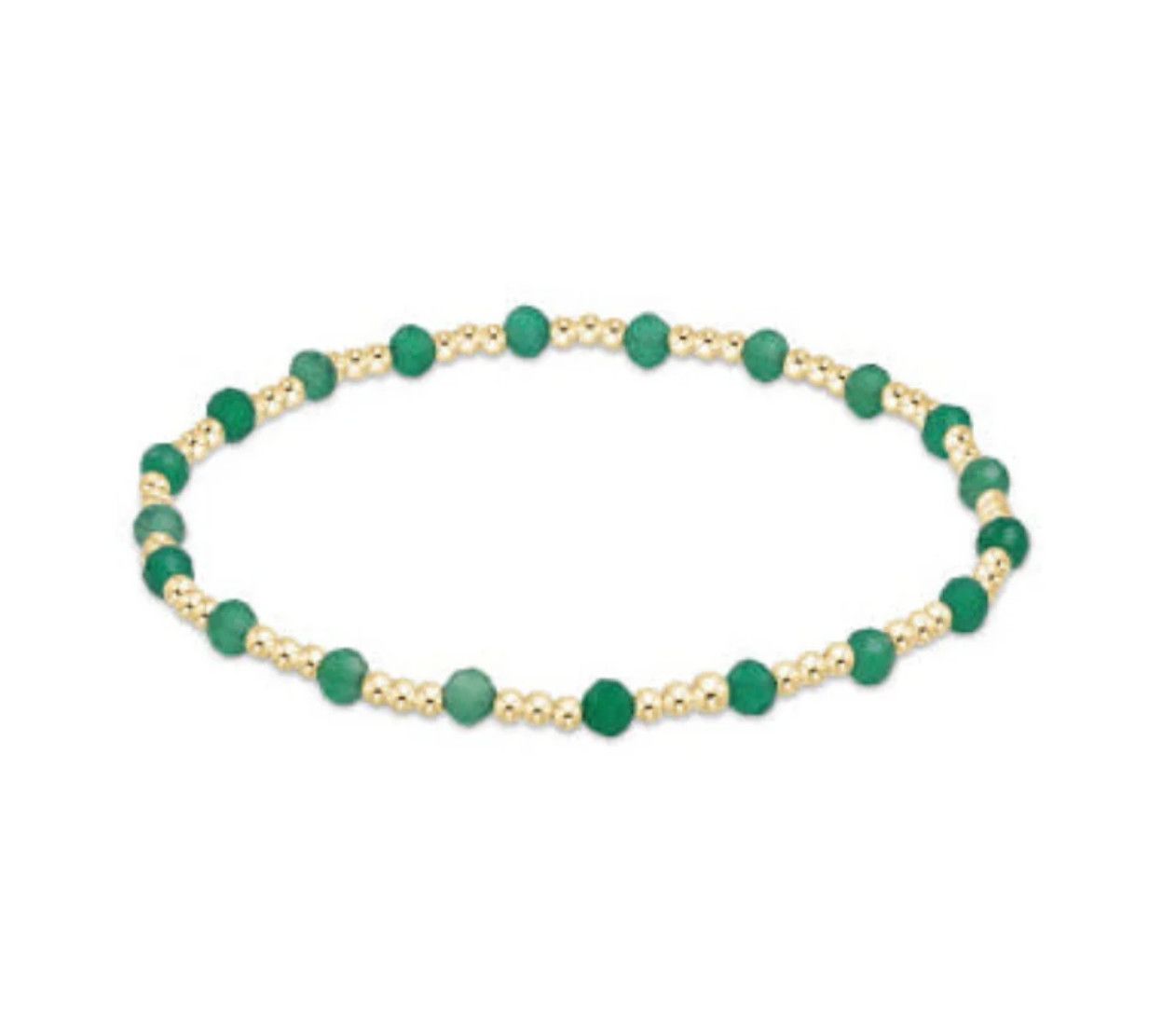 Gemstone Gold Sincerity Pattern 3mm Bead Bracelet- Green Onyx