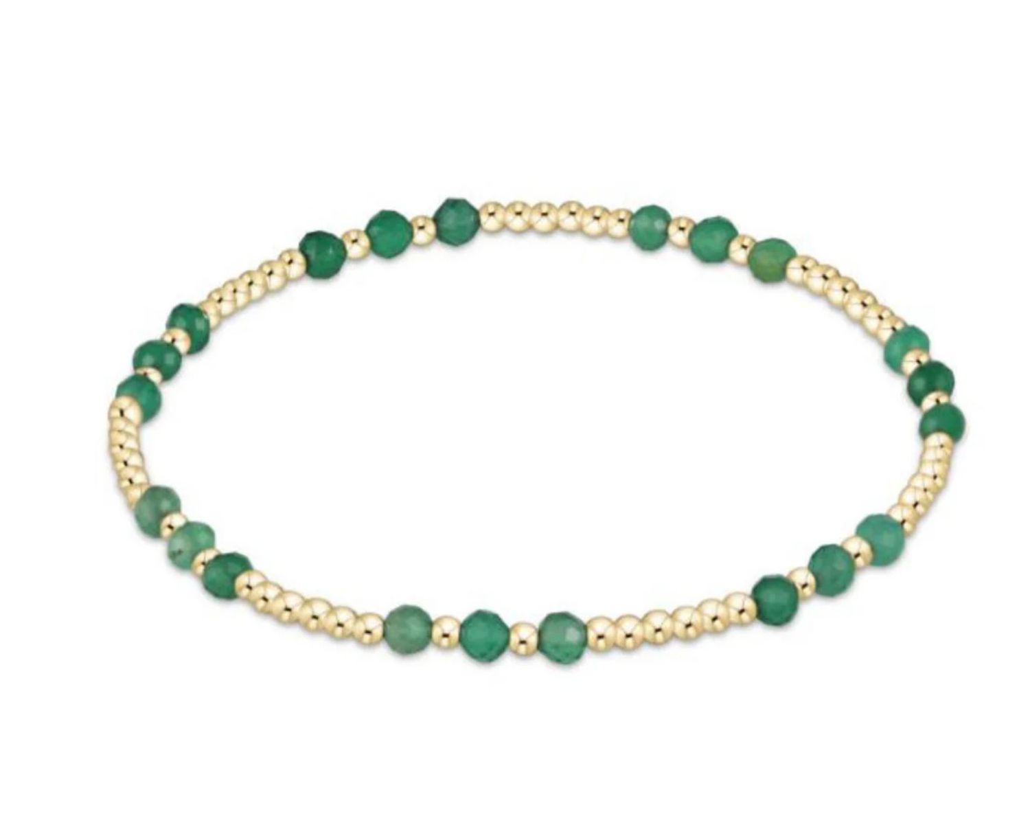 Gemstone Gold Joy Pattern 3mm Bead Bracelet- Green Onyx