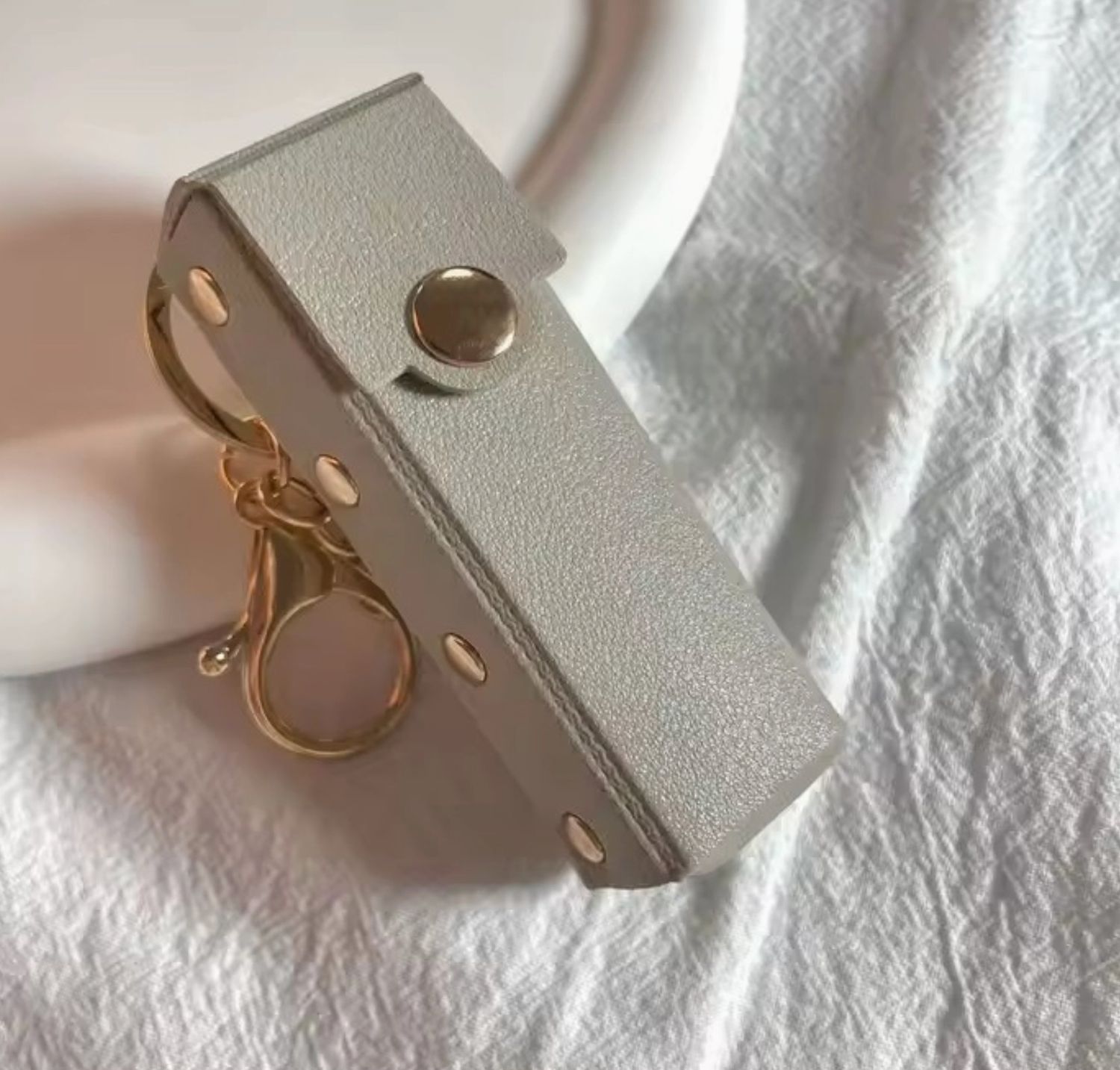 Key Chain with Lipstick Holder -Beige