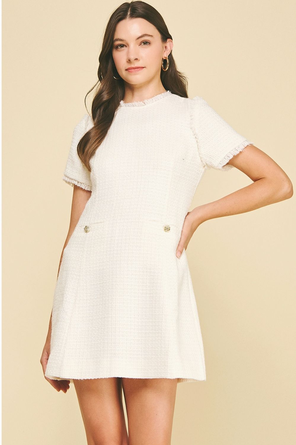 Off White Tweed Mini Dress