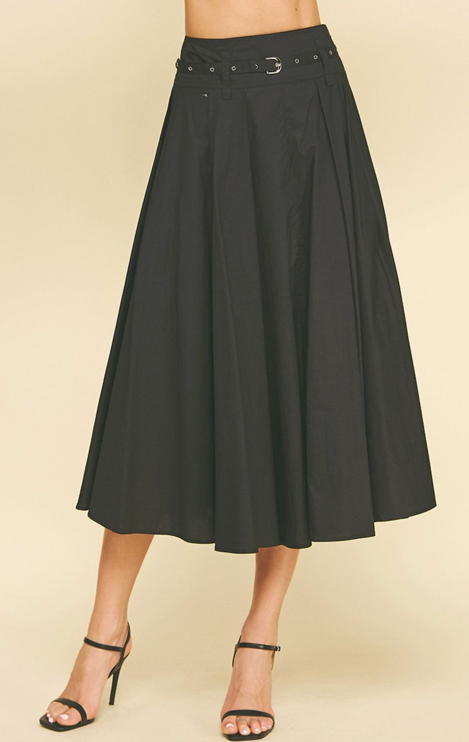 Pleated A-Line Midi Skirt w/ Belt