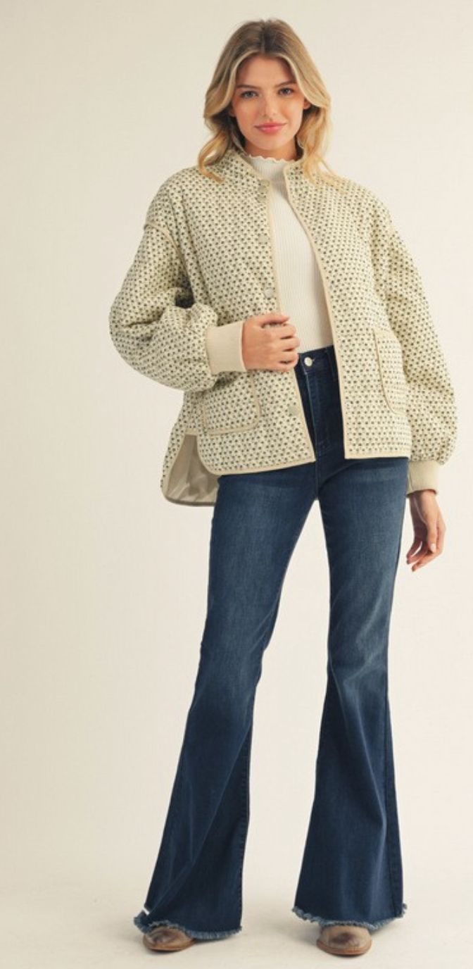 Ivory and Gray Flower Snap Jacket