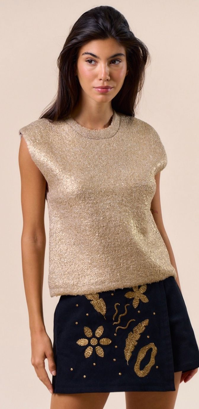 Effortless Knit Sleeveless Sweater- Gold
