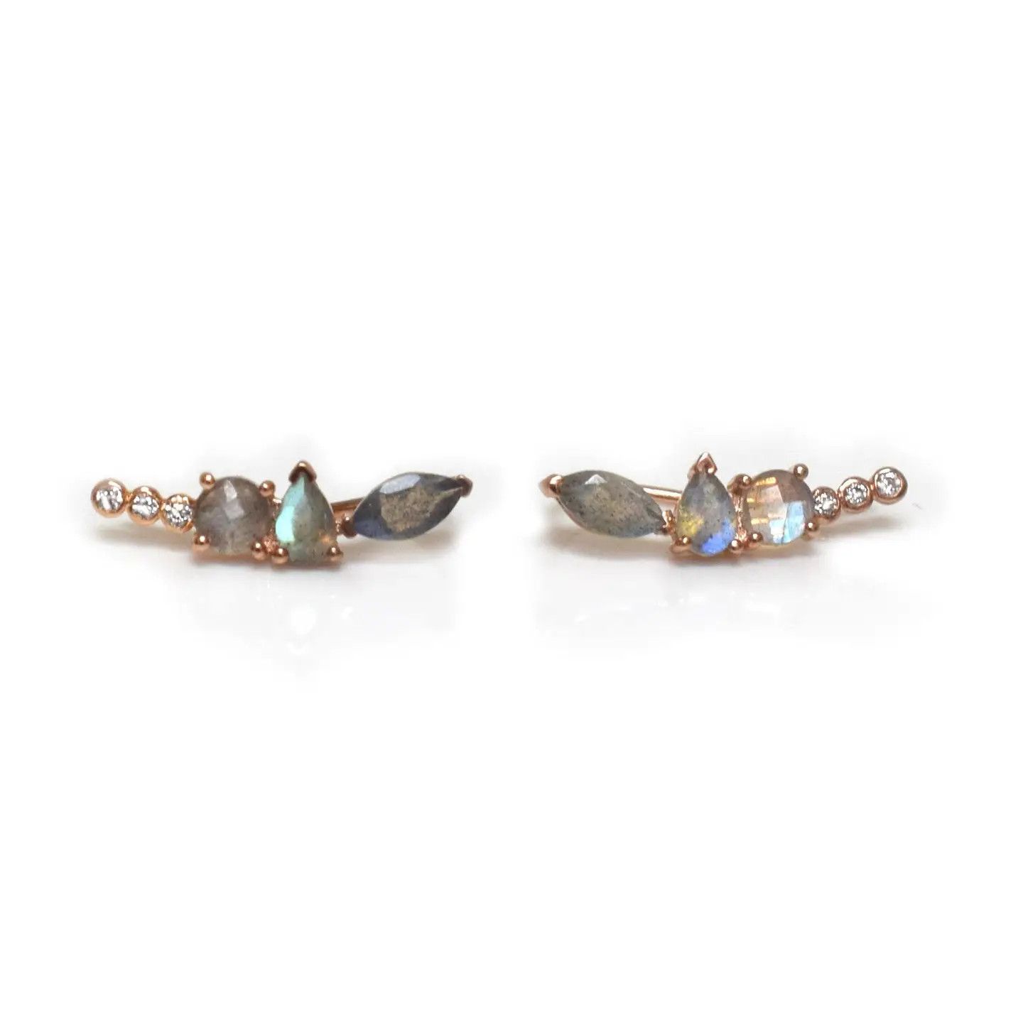 Rose Gold Labradorite Wing Climbers Earrings