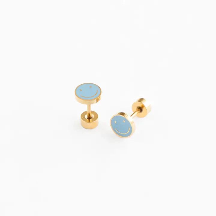 Blue Smiley Stud Earring