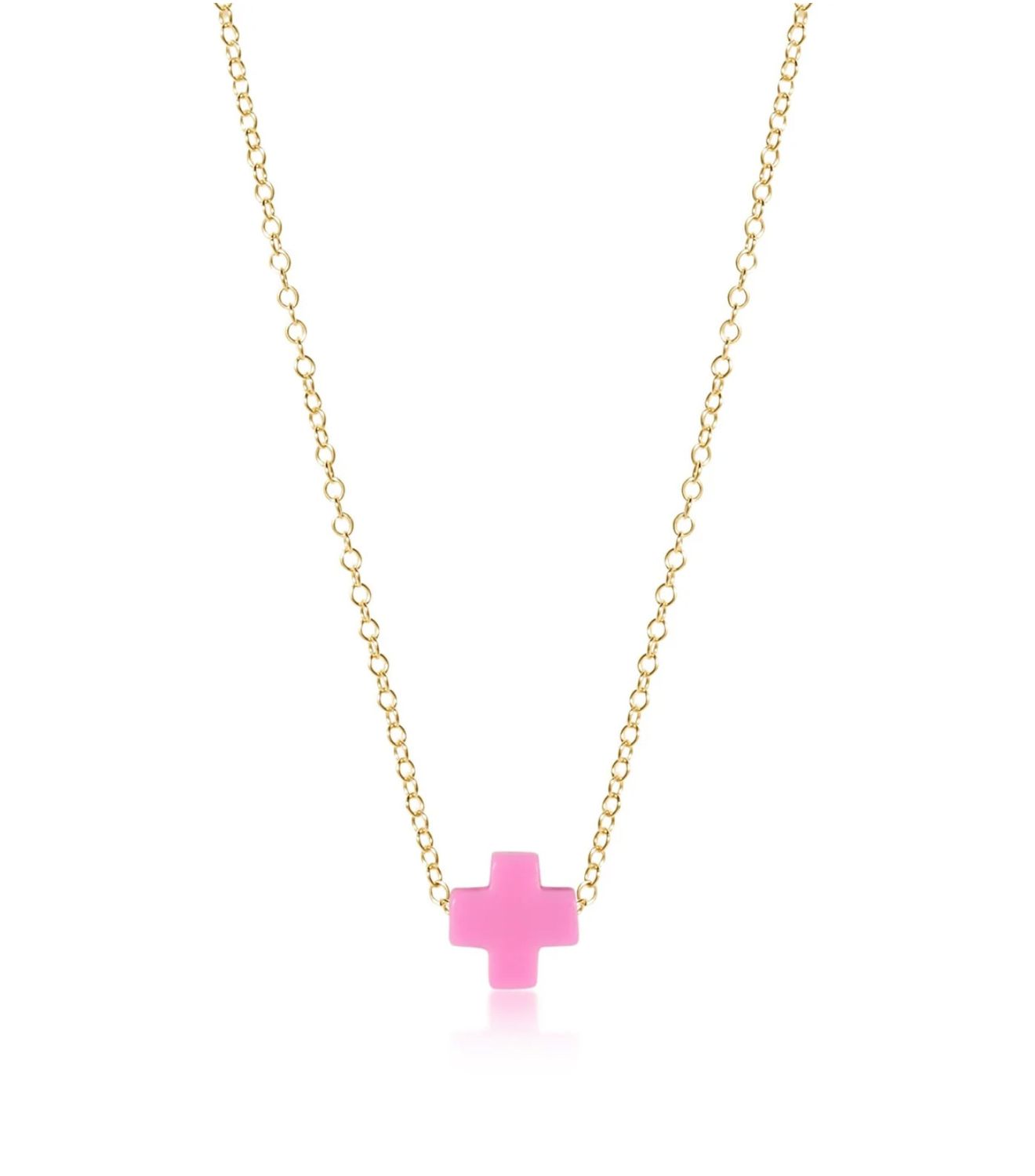 EG Signature Cross Necklace Gold Bright Pink 14&quot;