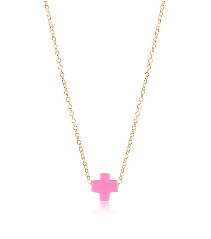 EG Signature Cross Necklace Gold Bright Pink 14"