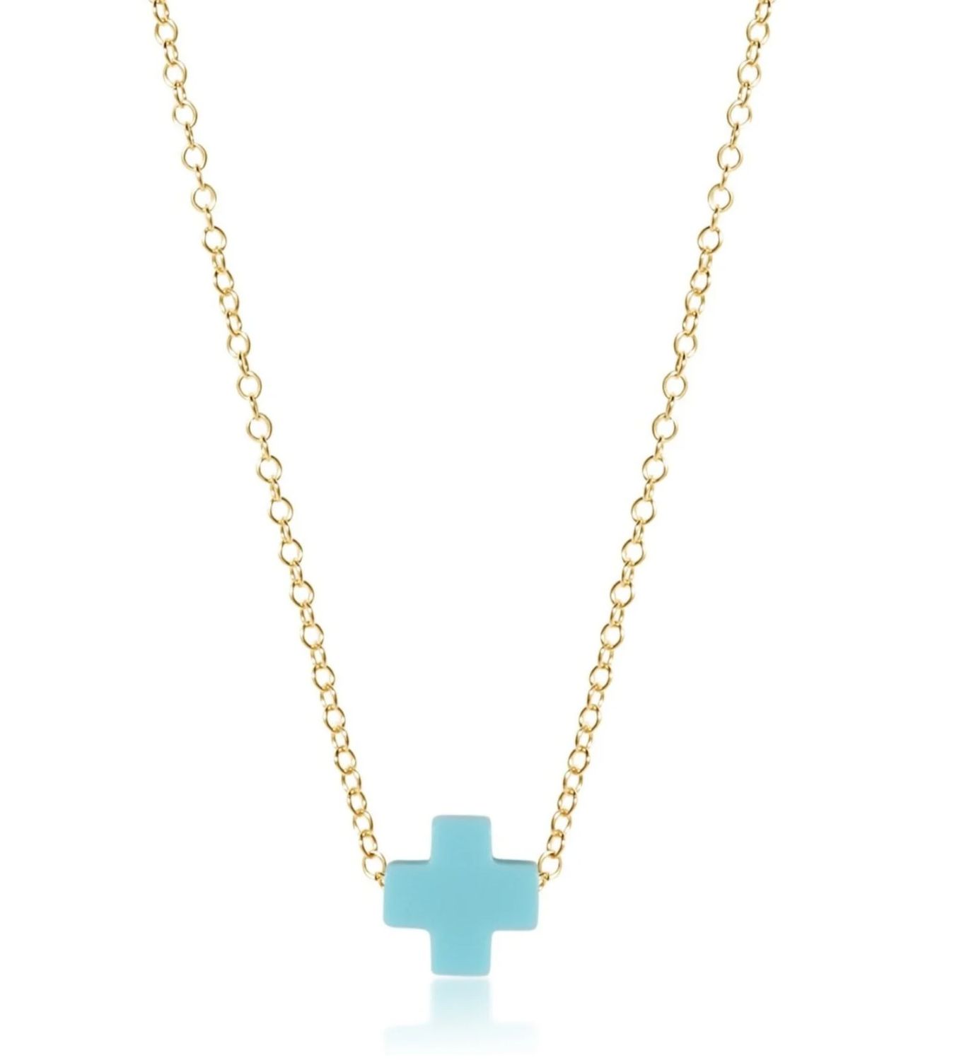 16&quot; Necklace Gold Signature Cross- Turquoise
