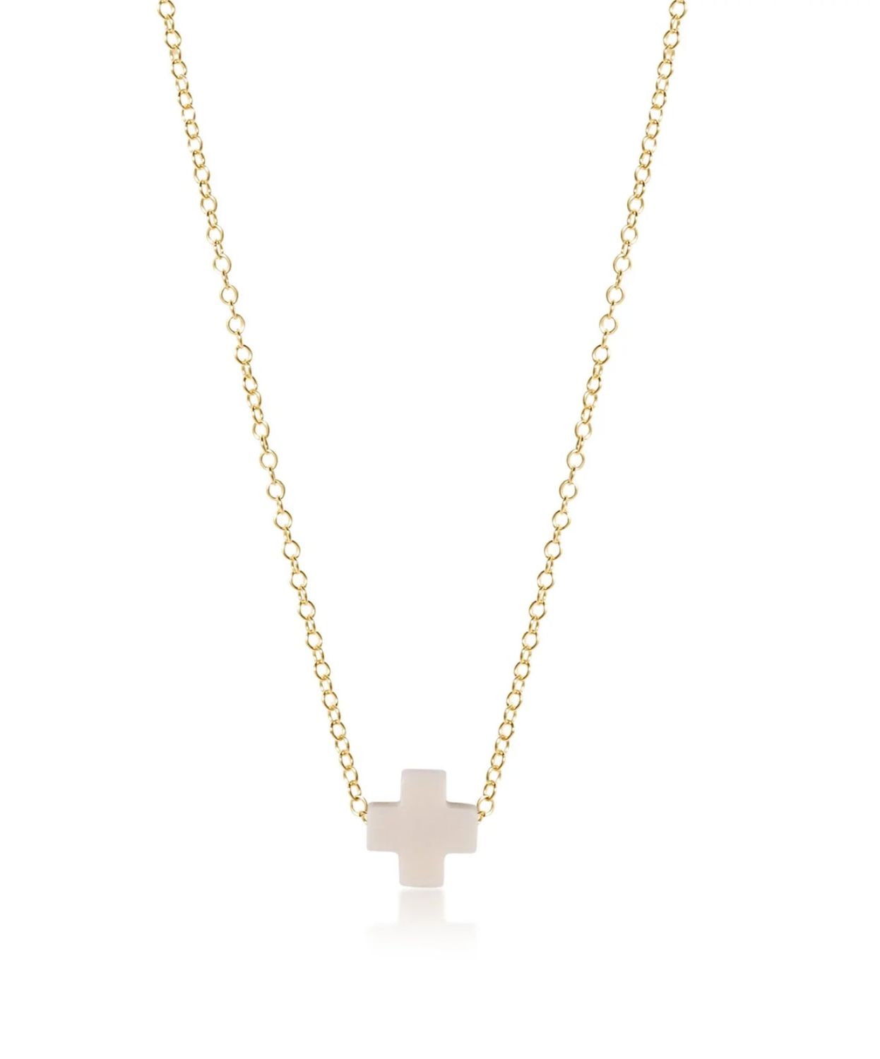 EG 14&quot; Necklace Gold- Signature Cross Gold Charm-Off White