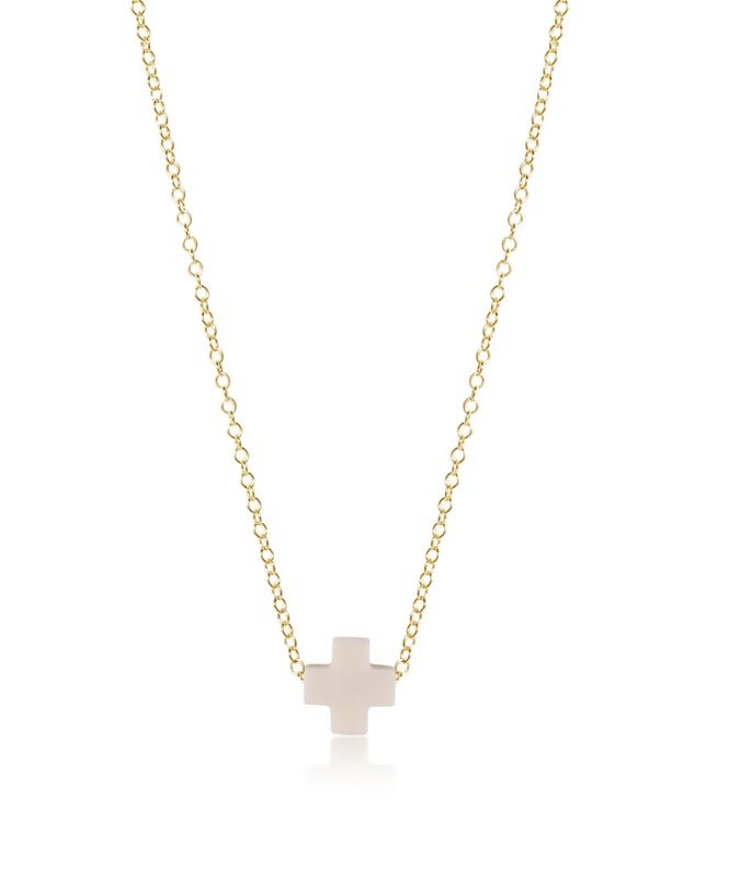 EG 14" Necklace Gold- Signature Cross Gold Charm-Off White