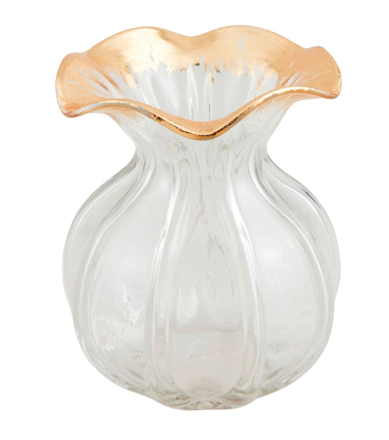 Large Gold Ruffled Glass Vase