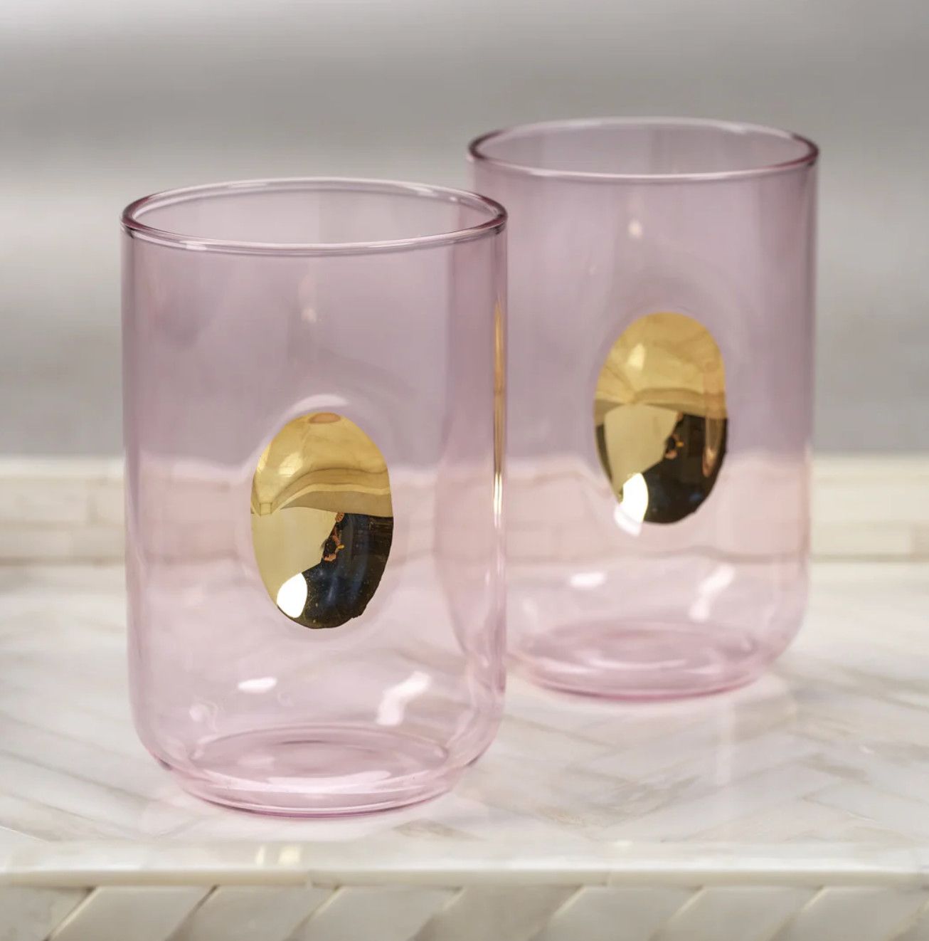 Aperitivo Tumbler with Gold Accent- Pink