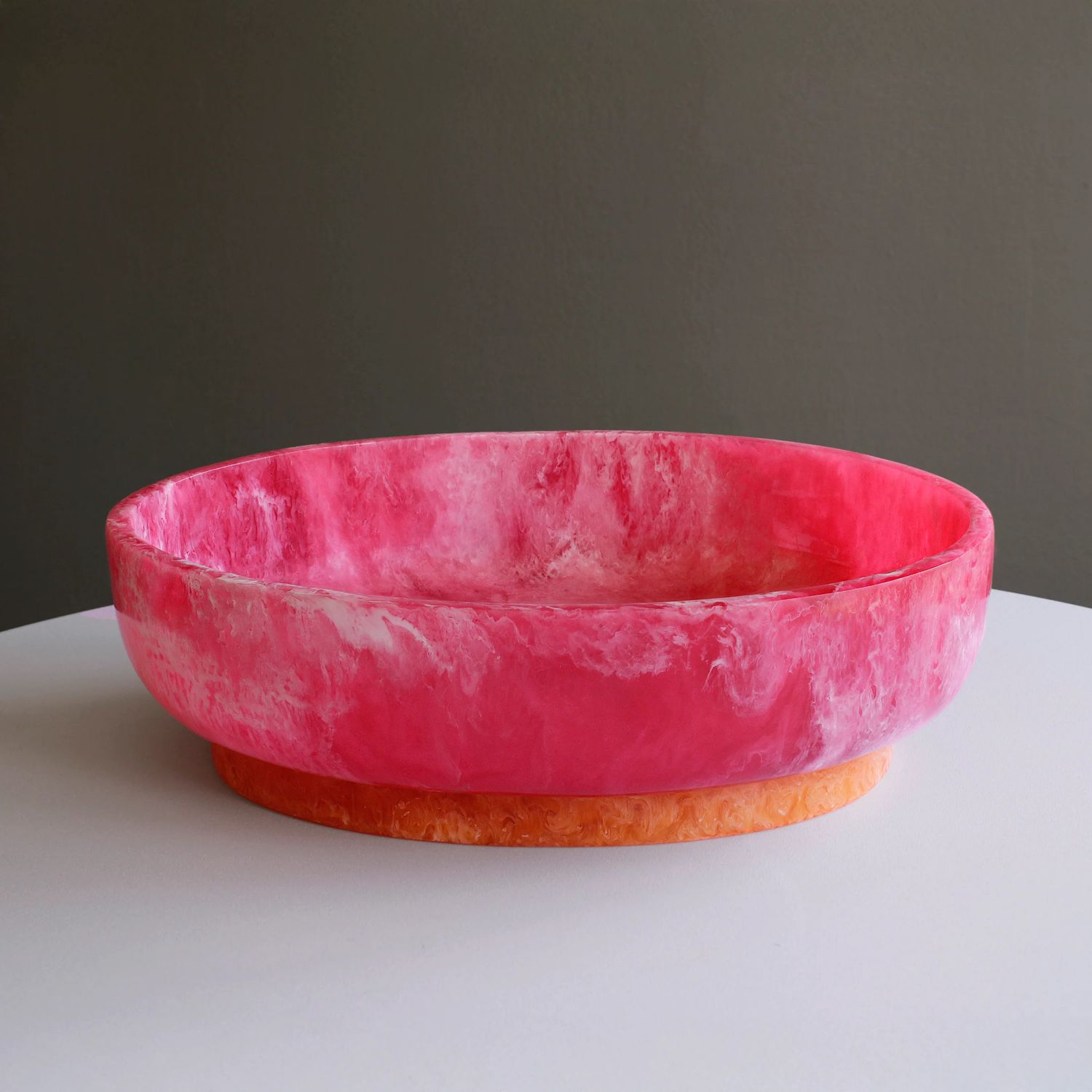 Resin Rio Large Oval Bowl with Base- Pink and Orange
