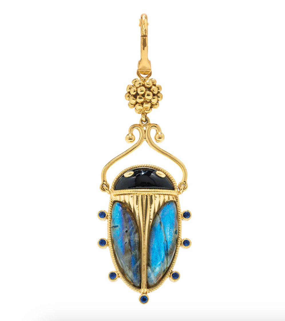 Scarab Pendant- Blue Labradorite- Black Agate