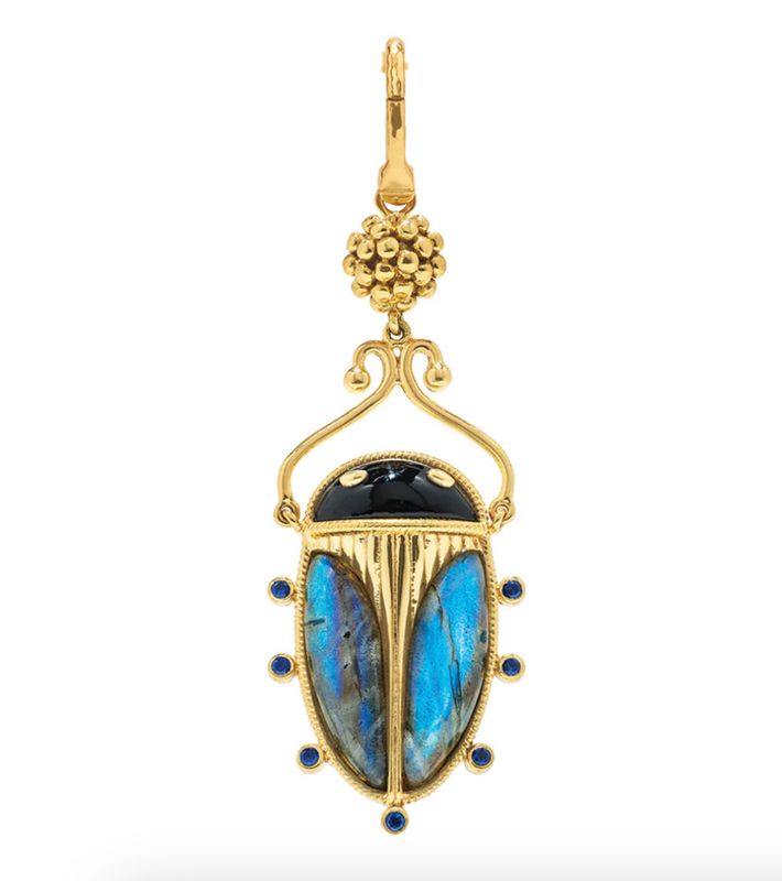 Scarab Pendant- Blue Labradorite- Black Agate