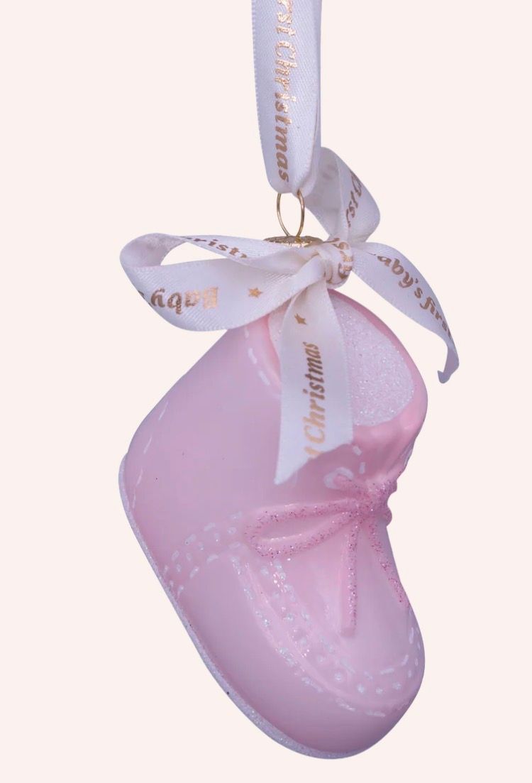 Pink Baby's First Christmas Shoe Ornament