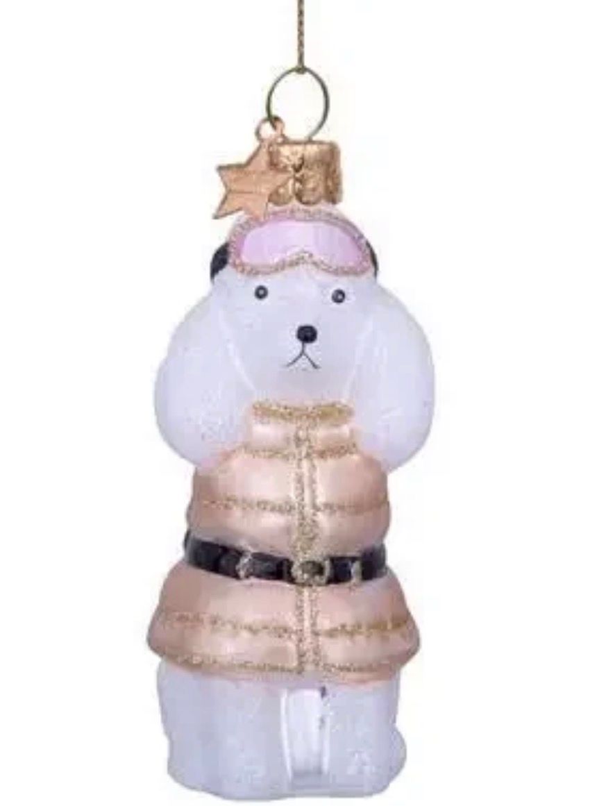 White Poodle with Beige T-Shirt Ornament