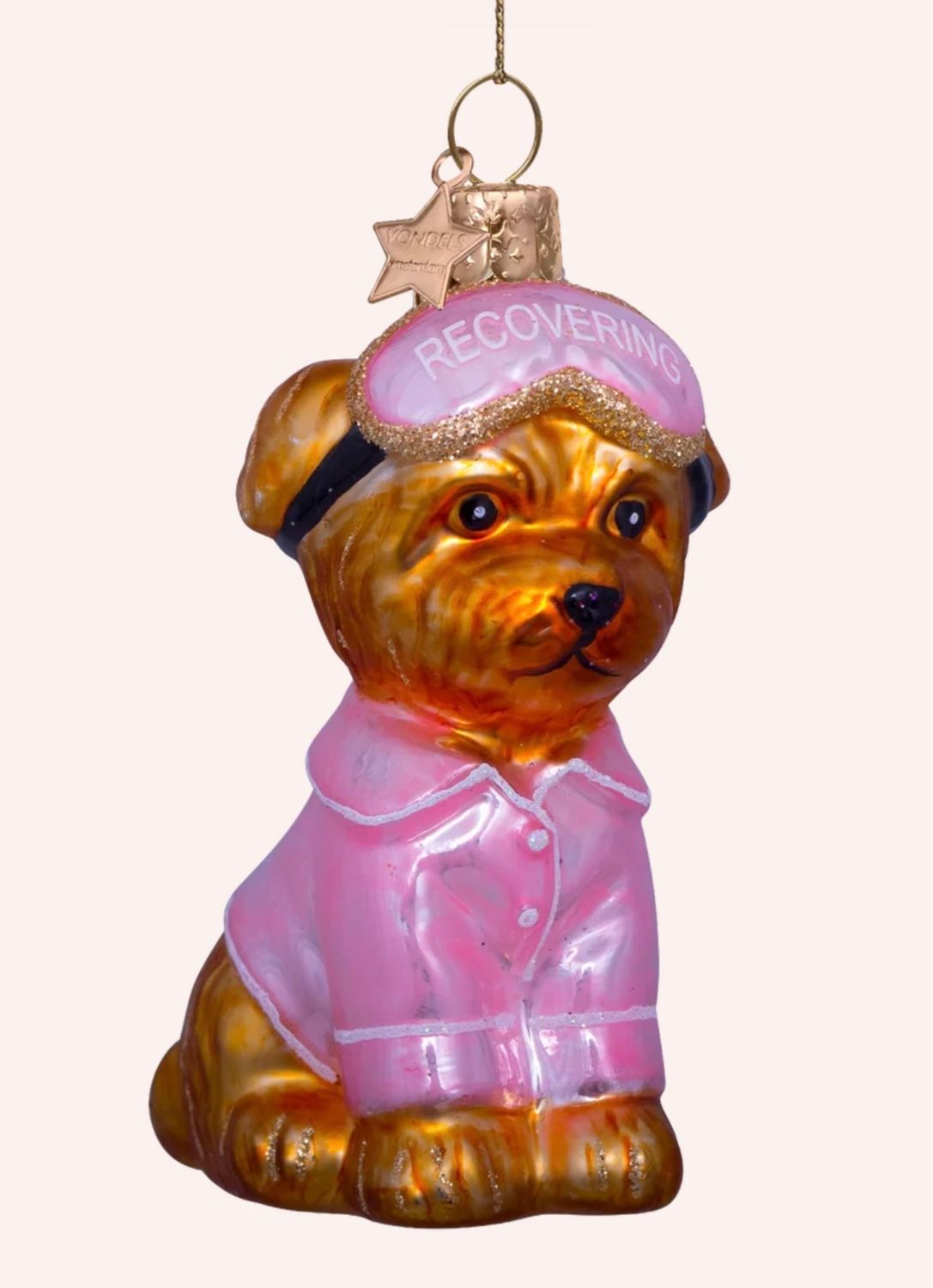 Dog with Pink Pajamas &amp; Sleeping Mask Ornament